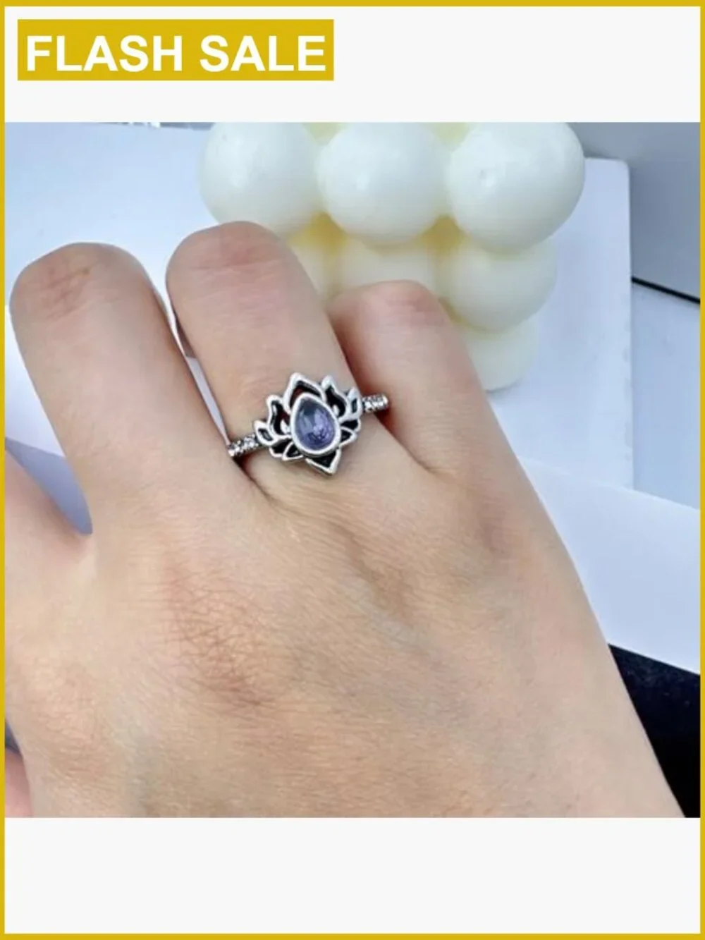 Lotus Promise Ring Zircon Inlaid Floral Statement Jewelry